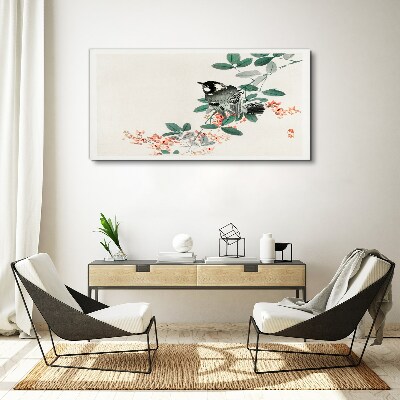 Bird on a background of flowers Print on canvas