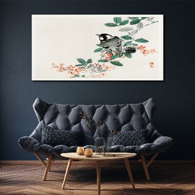 Bird on a background of flowers Print on canvas