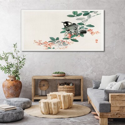 Bird on a background of flowers Print on canvas