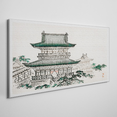 Traditional landscape with a pagoda Canvas wall art