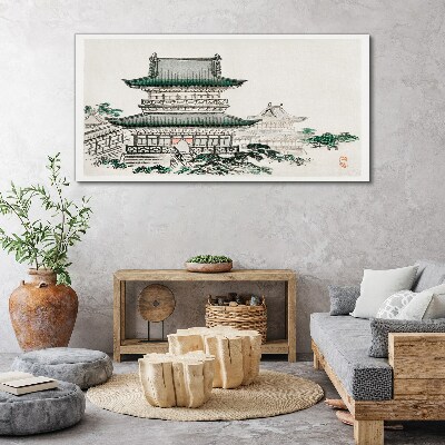 Traditional landscape with a pagoda Canvas wall art