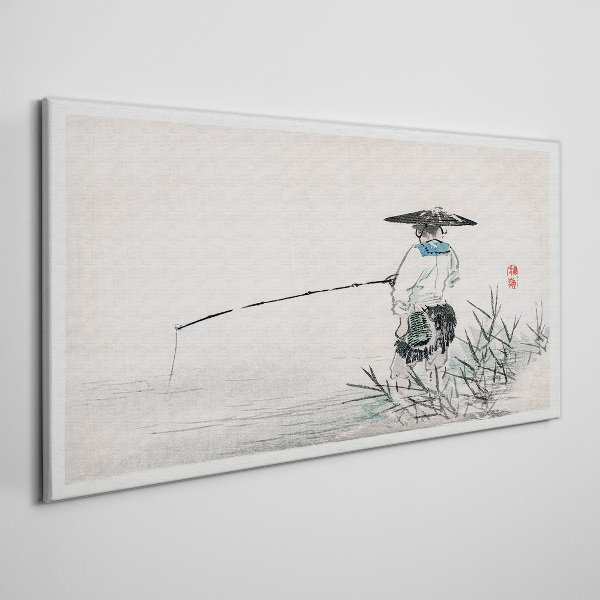 Fisherman in a peaceful setting Print on canvas
