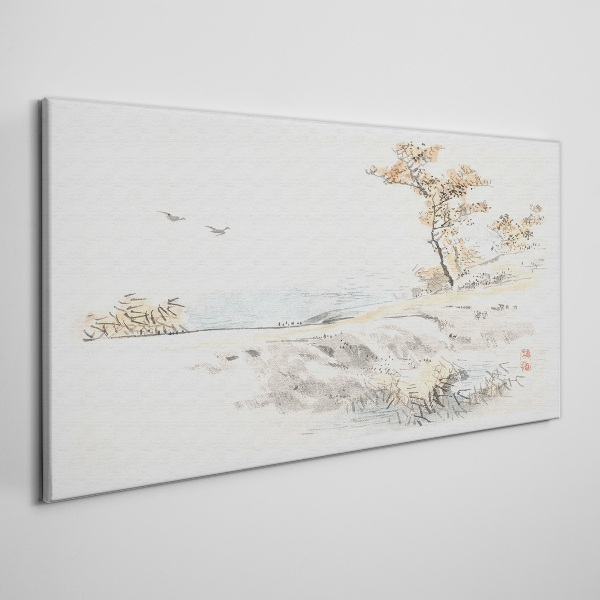 Sea birds trees path Canvas Wall art