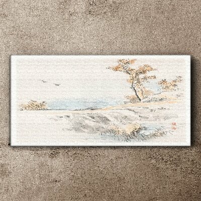 Sea birds trees path Canvas Wall art