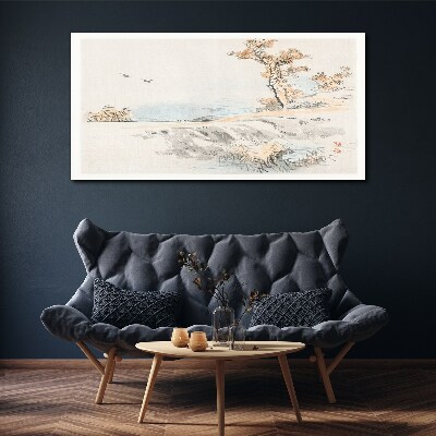 Sea birds trees path Canvas Wall art