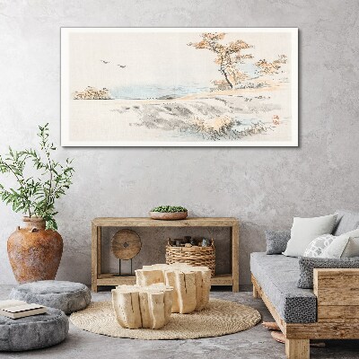 Sea birds trees path Canvas Wall art