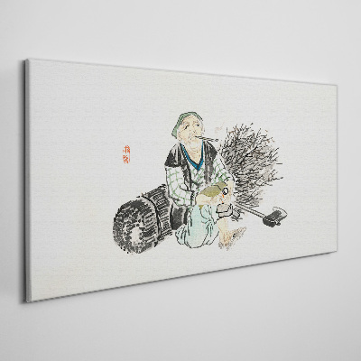 Old man with a broom Canvas wall art