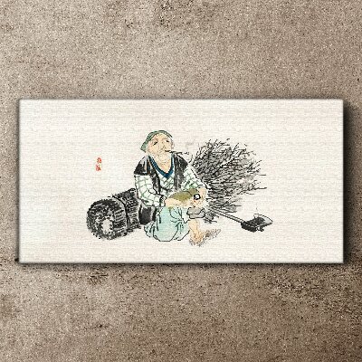 Old man with a broom Canvas wall art