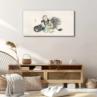 Old man with a broom Canvas wall art