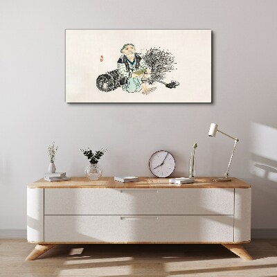 Old man with a broom Canvas wall art