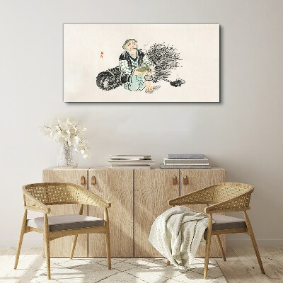 Old man with a broom Canvas wall art