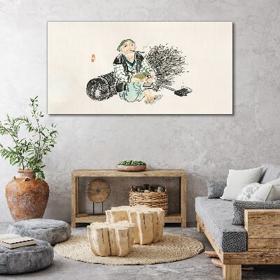 Old man with a broom Canvas wall art
