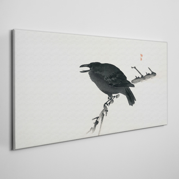 Black raven on a branch Canvas wall art