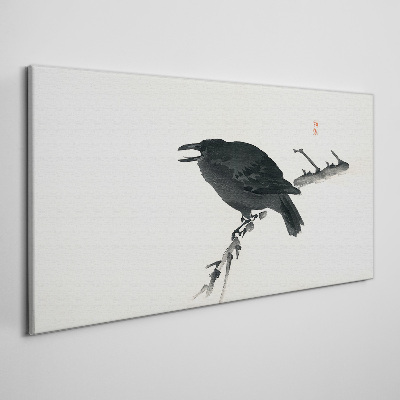 Black raven on a branch Canvas wall art