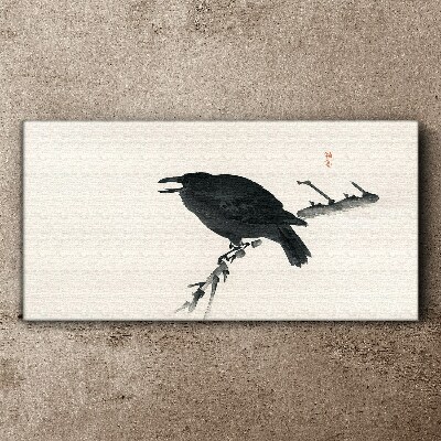 Black raven on a branch Canvas wall art