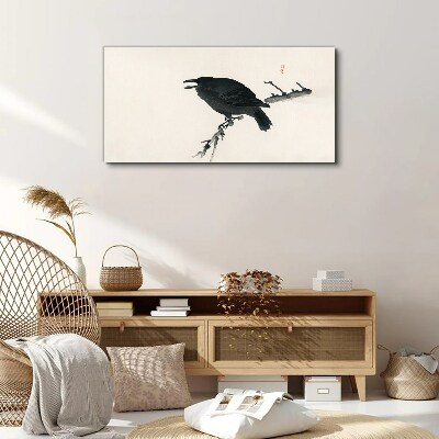 Black raven on a branch Canvas wall art