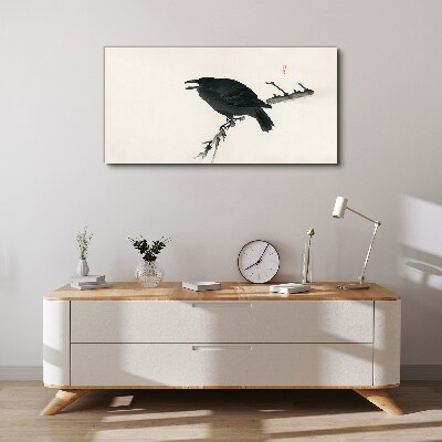 Black raven on a branch Canvas wall art