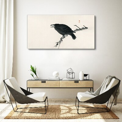 Black raven on a branch Canvas wall art