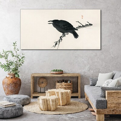 Black raven on a branch Canvas wall art