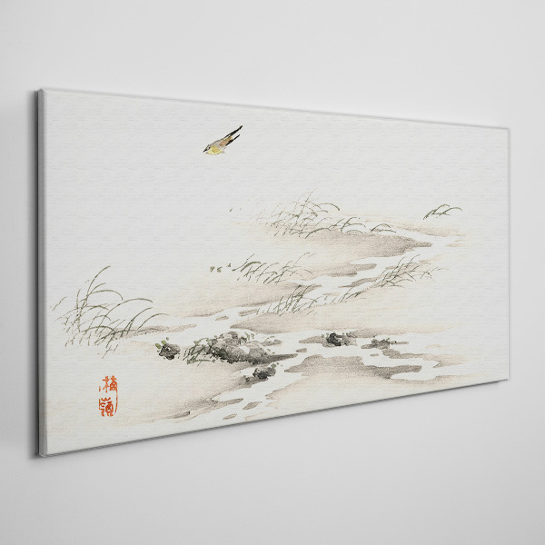A peaceful landscape with a bird Canvas wall art