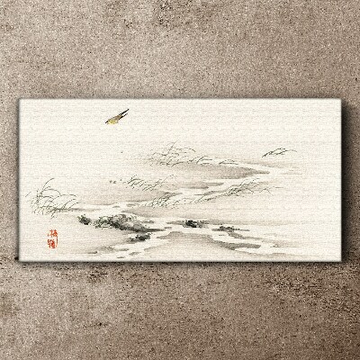 A peaceful landscape with a bird Canvas wall art