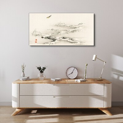 A peaceful landscape with a bird Canvas wall art