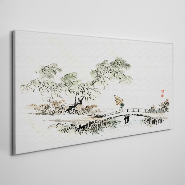 A peaceful landscape with a bridge Print on canvas