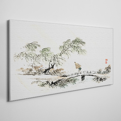 A peaceful landscape with a bridge Print on canvas