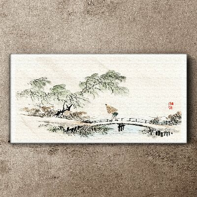 A peaceful landscape with a bridge Print on canvas