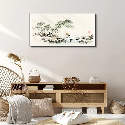 A peaceful landscape with a bridge Print on canvas