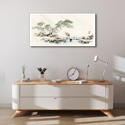 A peaceful landscape with a bridge Print on canvas