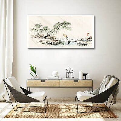 A peaceful landscape with a bridge Print on canvas