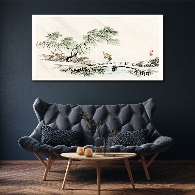 A peaceful landscape with a bridge Print on canvas