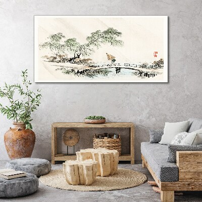 A peaceful landscape with a bridge Print on canvas