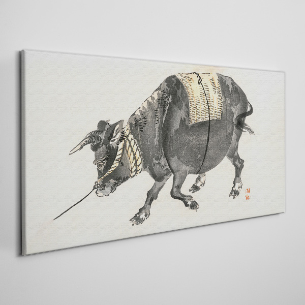 Horned cow on the move Canvas wall art