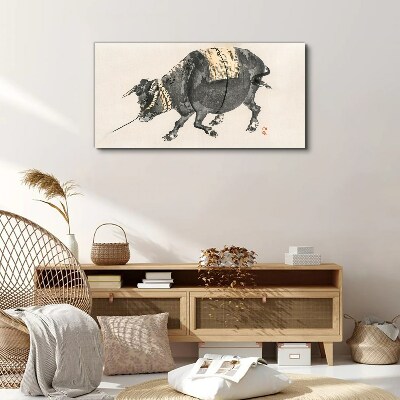 Horned cow on the move Canvas wall art