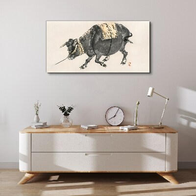 Horned cow on the move Canvas wall art