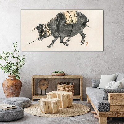 Horned cow on the move Canvas wall art