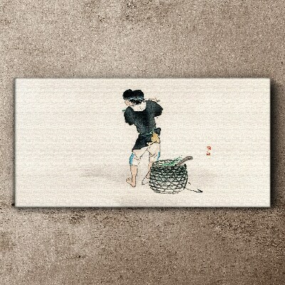 Boy with a basket Print on canvas
