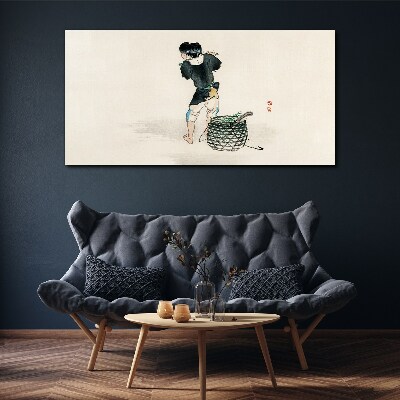 Boy with a basket Print on canvas