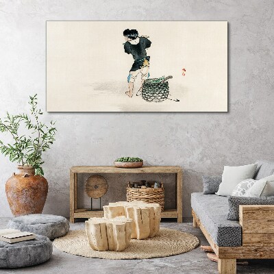 Boy with a basket Print on canvas