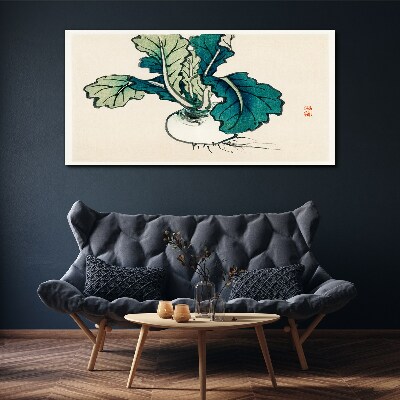 Green radish on a light background Print on canvas