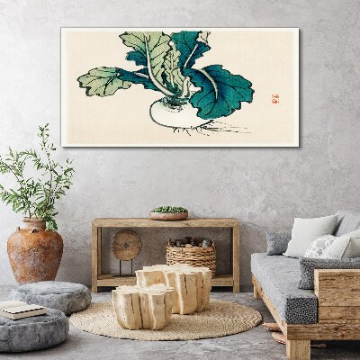 Green radish on a light background Print on canvas