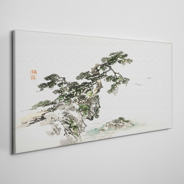 Peaceful landscape with a pine tree Print on canvas