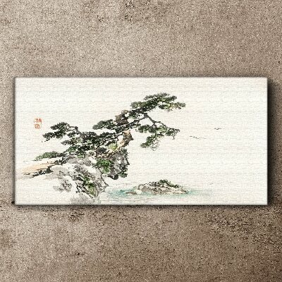 Peaceful landscape with a pine tree Print on canvas