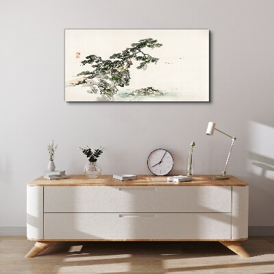 Peaceful landscape with a pine tree Print on canvas