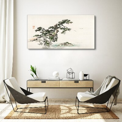 Peaceful landscape with a pine tree Print on canvas