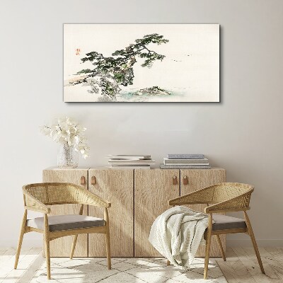 Peaceful landscape with a pine tree Print on canvas