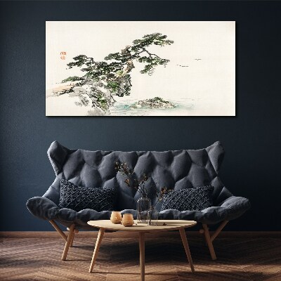 Peaceful landscape with a pine tree Print on canvas