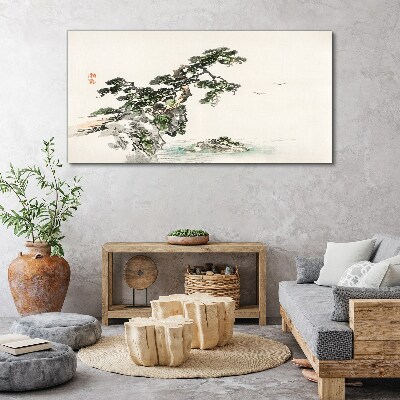 Peaceful landscape with a pine tree Print on canvas